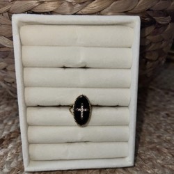 Bague noire ajustable acier inoxydable or MONA