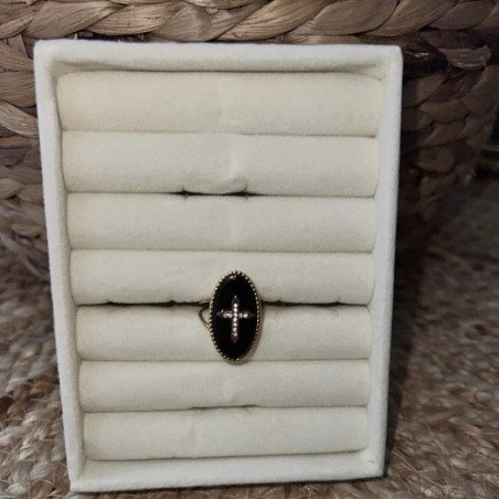 Bague noire ajustable acier inoxydable or MONA