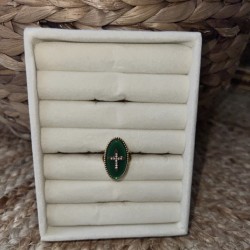 Bague verte ajustable acier inoxydable or MONA