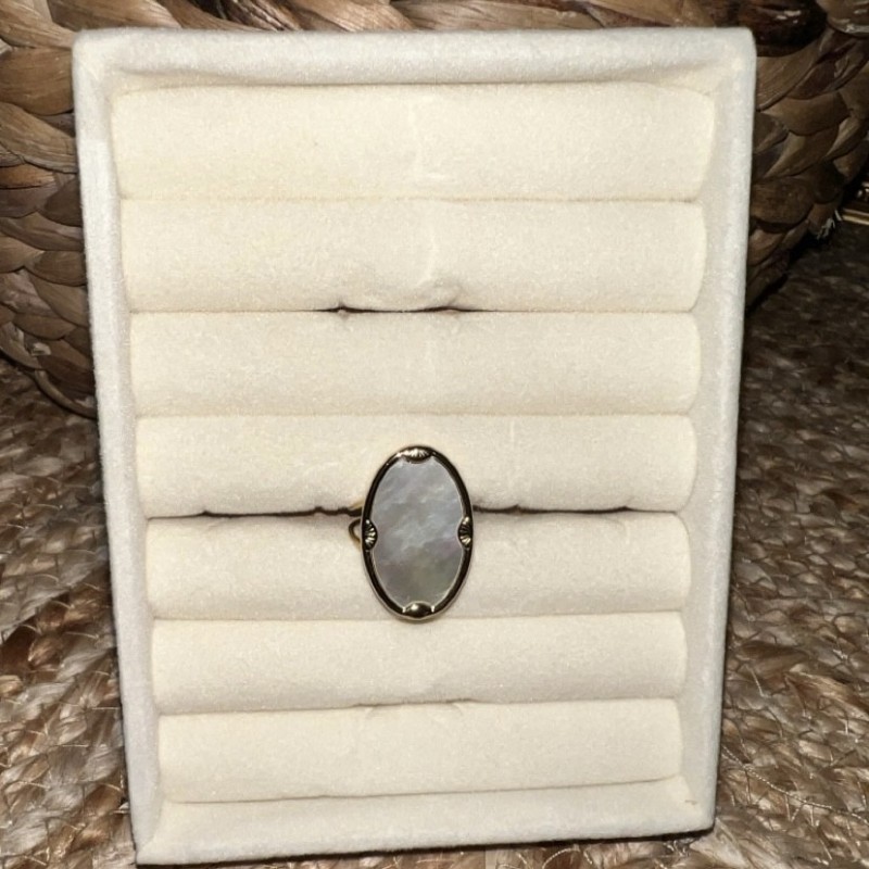 Bague ajustable acier inoxydable nacre blanche MARINA
