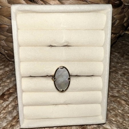 Bague ajustable acier inoxydable nacre blanche MARINA
