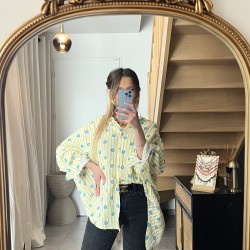 Chemisier en gaz de coton jaune LINA à motifs fleurs