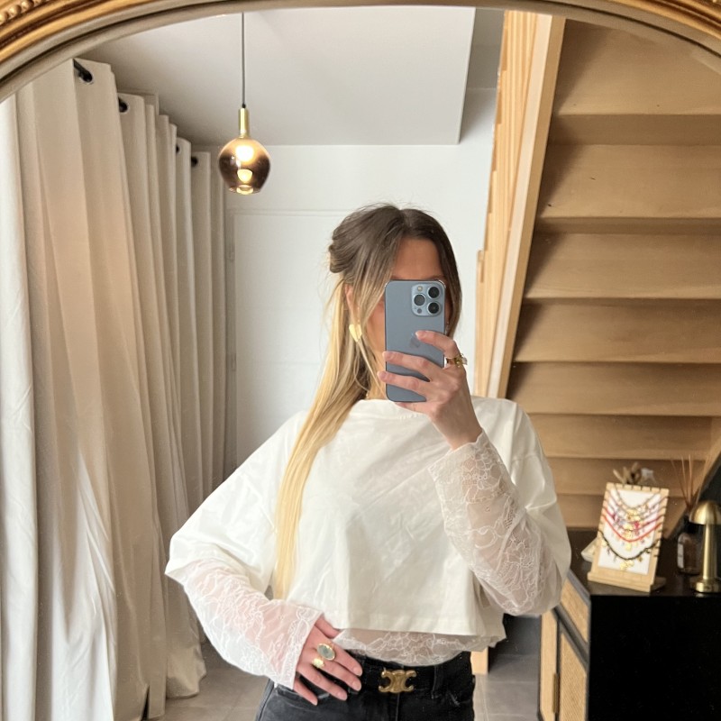 Tee-shirt dentelle blanc LOELIA