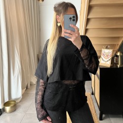 Tee-shirt dentelle noir LOELIA