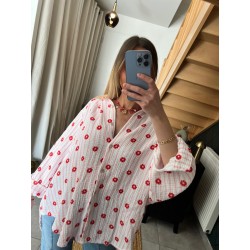 Chemisier en gaz de coton fuchsia LINA à motifs fleurs
