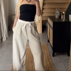 Pantalon fluide rayé beige SASSA