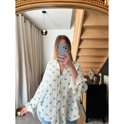 Chemisier en gaz de coton beige LINA à motifs fleurs