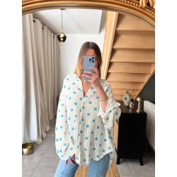 Chemisier en gaz de coton beige LINA à motifs fleurs