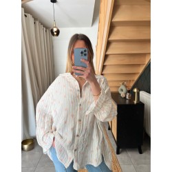 Chemisier en gaz de coton rose pale LINA à motifs fleurs