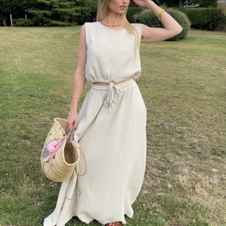 Ensemble jupe et top THÉSÉE en gaze de coton style bohème chic