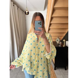 Chemisier en gaz de coton jaune LINA à motifs fleurs