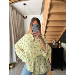 Chemisier en gaz de coton jaune LINA à motifs fleurs