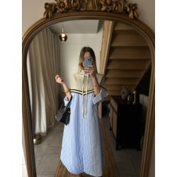 Robe chemise rayée à capuche grise Lilou