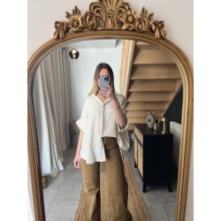 Chemise manches courtes rayée beige SAND