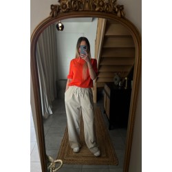 Pantalon fluide rayé beige SASSA