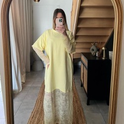 Robe longue à dentelle jaune Maya
