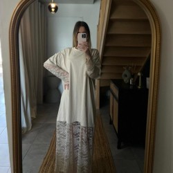 Robe longue à dentelle beige Maya
