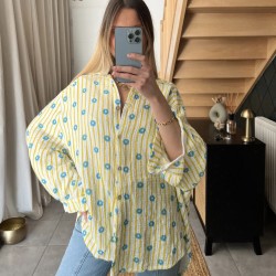 Chemisier en gaz de coton jaune LINA à motifs fleurs
