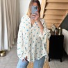Chemisier en gaz de coton beige LINA à motifs fleurs