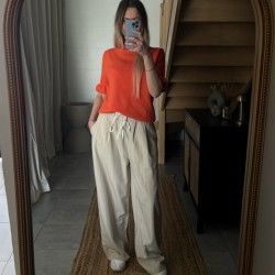 Pantalon fluide rayé beige SASSA