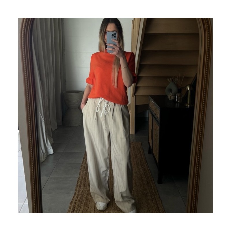 Pantalon fluide rayé beige SASSA