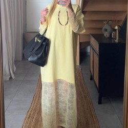 Robe longue à dentelle jaune Maya