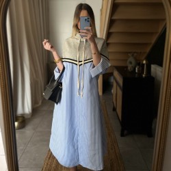 Robe chemise rayée à capuche grise Lilou