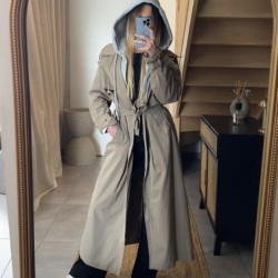 Trench long à capuche ORNELLA taupe