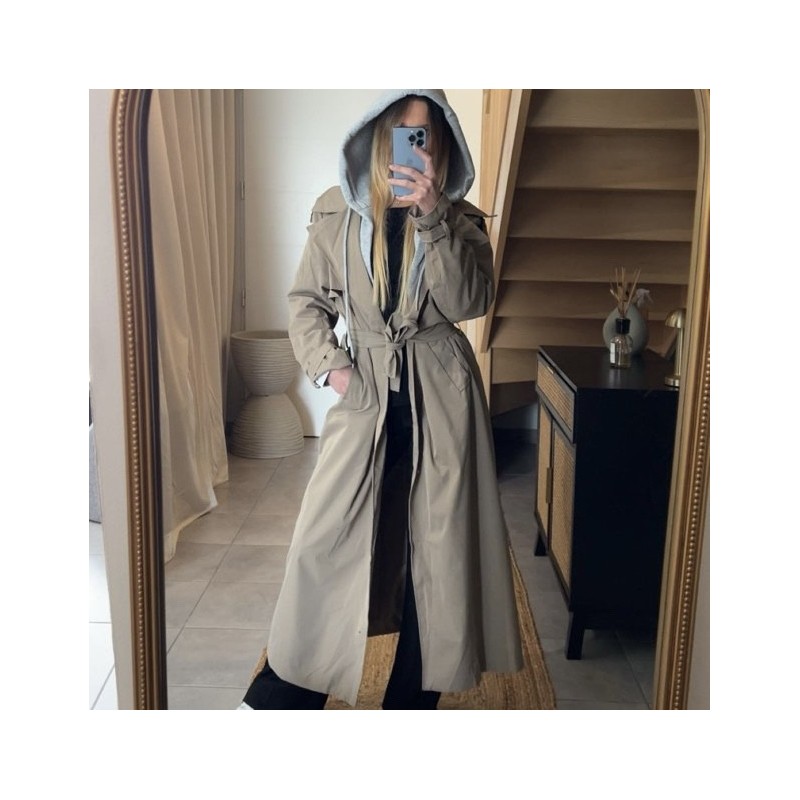Trench long à capuche ORNELLA taupe Trench long à capuche ORNELLA taupe