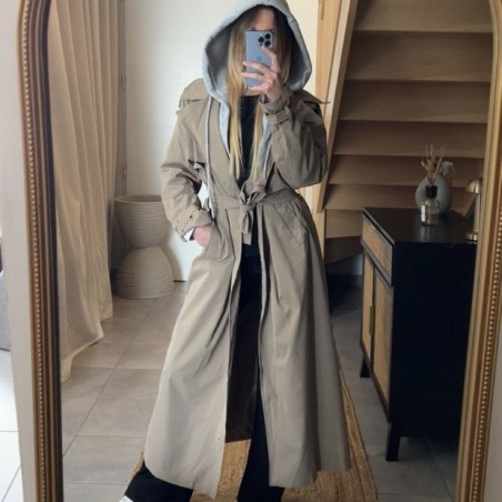 Trench long à capuche ORNELLA taupe