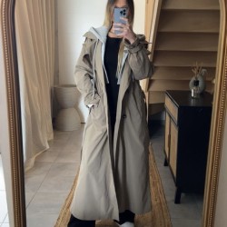 Trench long à capuche ORNELLA taupe